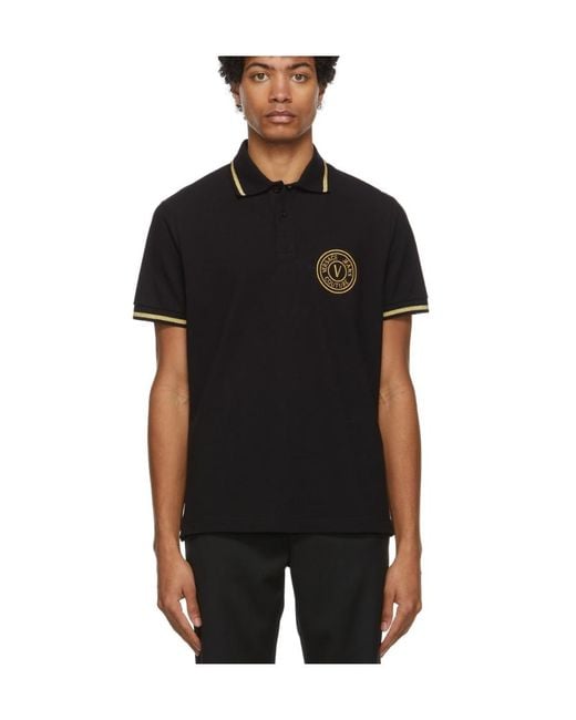 Versace Jeans Black Logo Short-Sleeved Polo Shirt for men