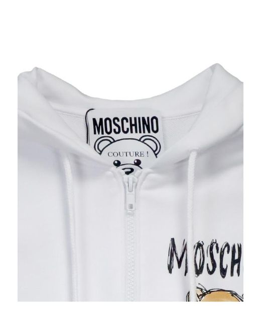 Moschino White Teddy Bear Zipper Hooded Long-Sleeved Zipper Sweater