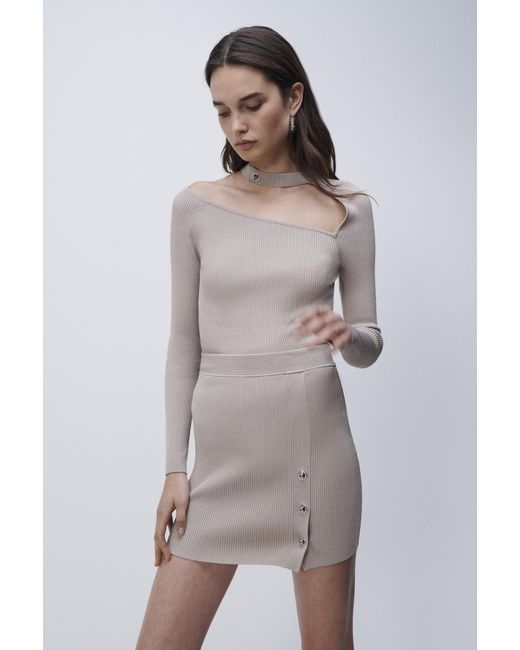 Jonathan Simkhai Multicolor Asymmetrical Cut-Out Mockneck Top