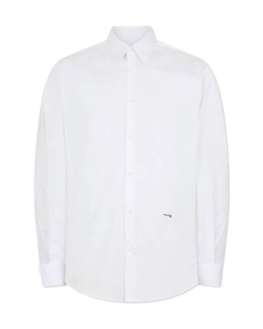 DSquared² White Logo Printed Buttoned Shirt for men