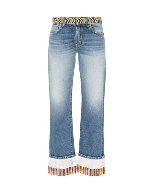 Alanui Blue Fringed Beaded Boyfriend Jeans