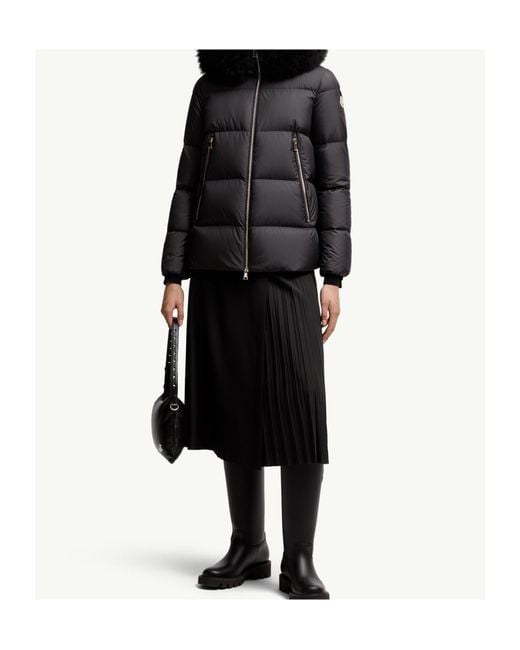 Moncler Black Laichefur Shearling-Trimmed Short Down Jacket