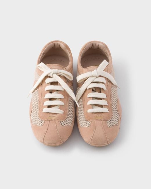 Prada Pink Mesh-Panelled Lace-Up Sneakers