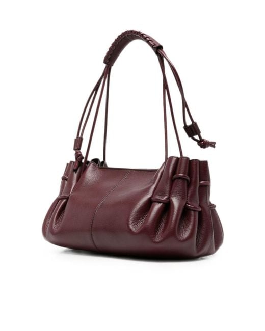 Hereu Purple Ruched Leather Tote Bag
