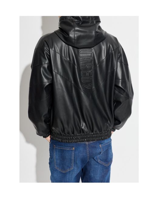 DSquared² Black Faux Leather Zipped Hoodie for men