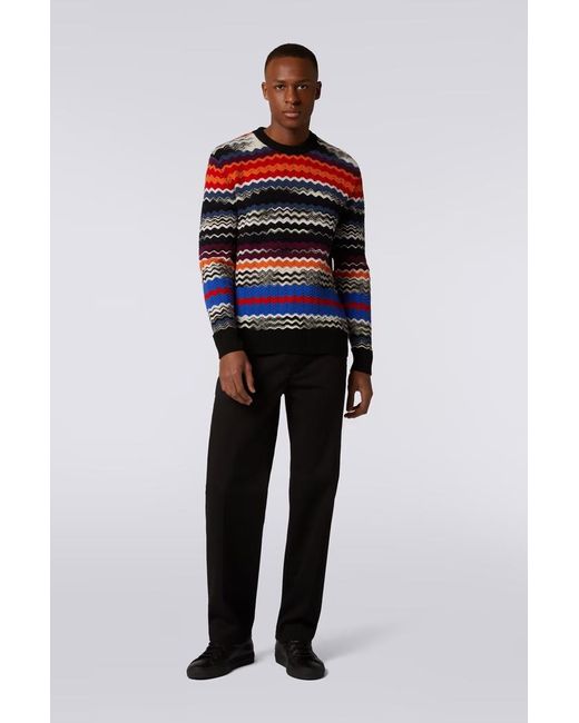 Missoni Blue Zigzag-Woven Crewneck Knitted Jumper for men
