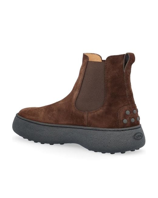 Tod's Brown Flatform Round-Toe Ankle Boots for men