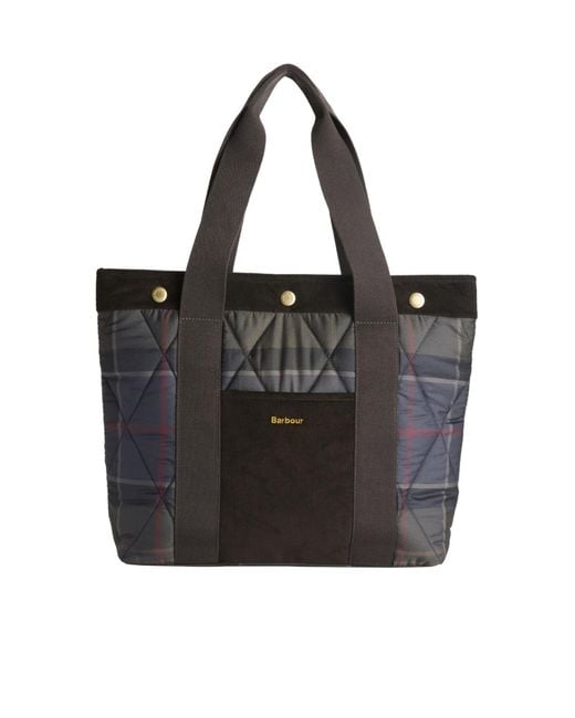 Barbour Black Plaid Quilted Tote Bag