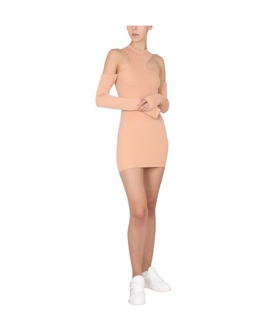 Off-White c/o Virgil Abloh Pink Logo Detailed Asymmetric Mini Dress