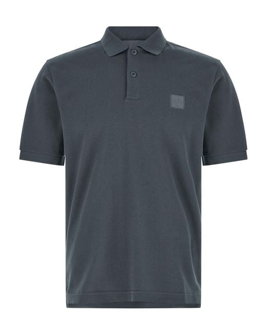 Stone Island Black Logo Patch Short-Sleeved Polo Shirt for men