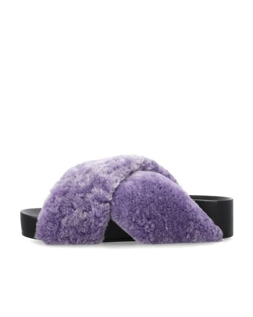 Jil Sander Purple Shearling Open-Toe Sandals