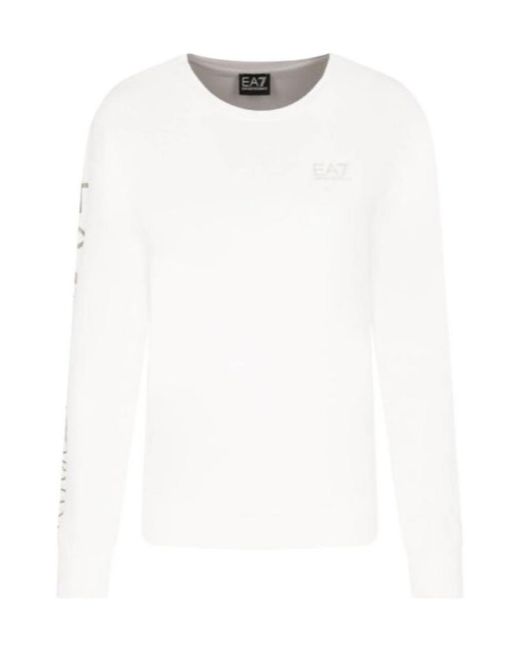 EA7 White T-Shirt With Round Neck And Long Sleeves