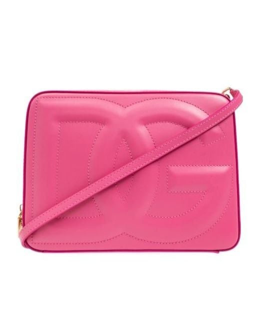 Dolce & Gabbana Pink Logo Embossed Medium Camera Bag