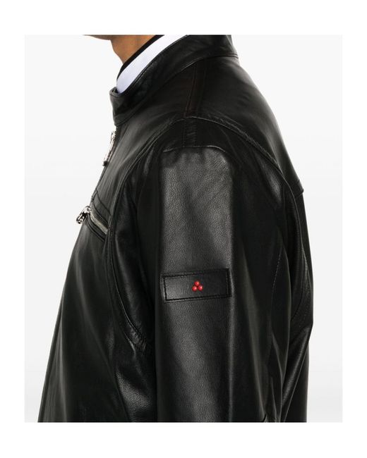 Peuterey Black Calfskin Jacket With Contemporary Stand Collar for men