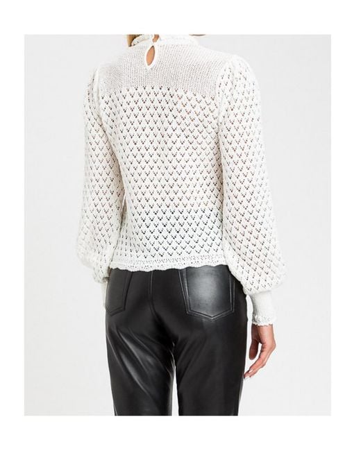 Twinset White Ruffled Long-Sleeved Knitwear