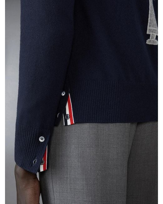 Thom Browne Blue 4-Bar V-Neck Cardigan for men