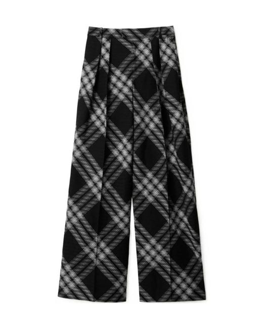 Burberry Black Double Pleated Checkered Palazzo Pants