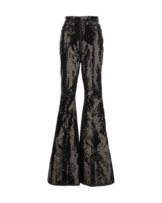 Rick Owens Black 'Bolan' Flared Rhinestoned Jeans With Wide Leg