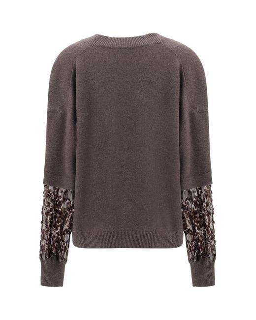 Brunello Cucinelli Brown Sequin-Embellished Cashmere Sweater