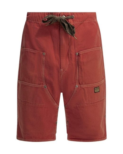 Kapital Red Drawstring Elastic-Waist Shorts for men