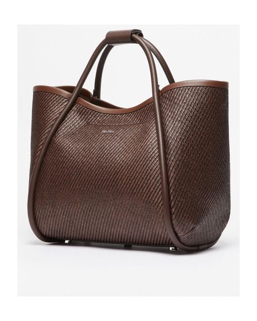 Max Mara Brown Logo Plaque Top Handle Bag