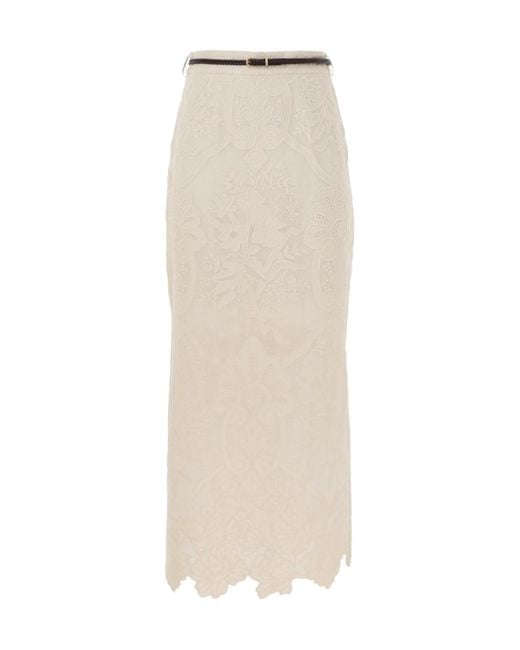 Zimmermann Natural Ottie Floral-Embroidered Midi Skirt