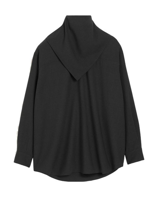 AMI Black Draped Collar Long-Sleeved Top With Scarf Detail