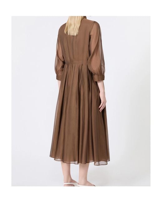 Max Mara Brown Crystal-Embellished Pleated Midi Dress