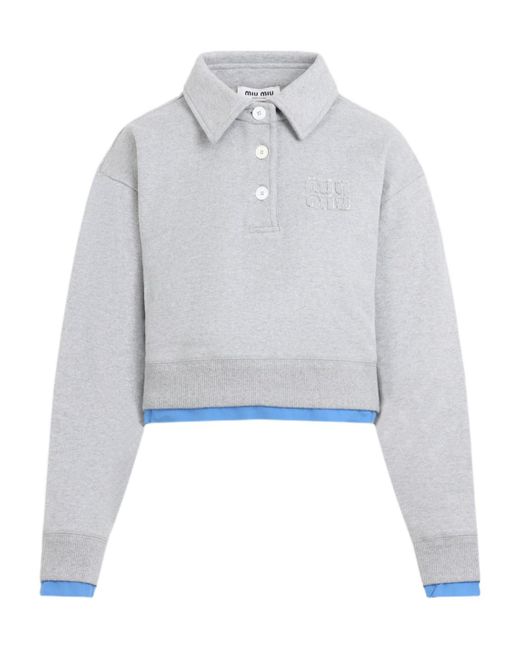 Miu Miu White Cotton Fleece And Poplin Sweatshirt
