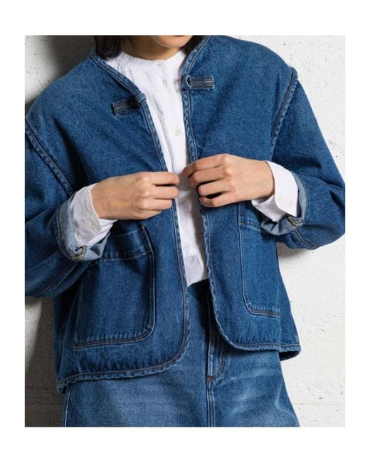 Soeur Blue Straight Cotton Jacket