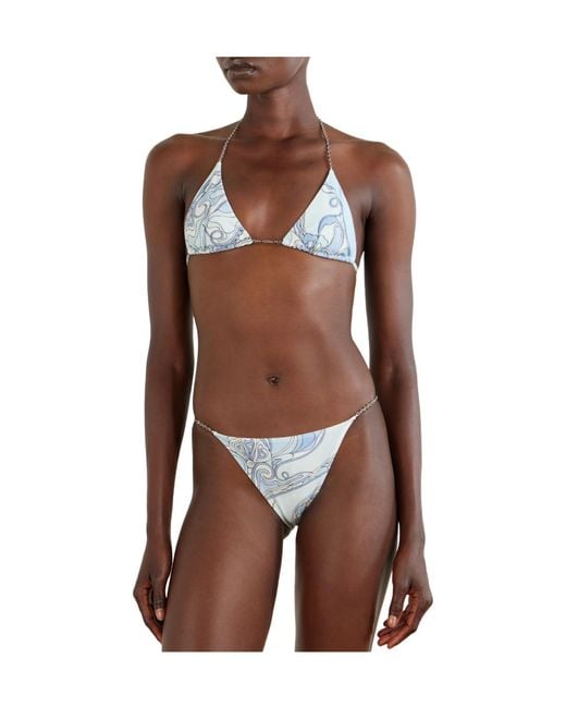 Emilio Pucci White Printed Triangle Bikini Top
