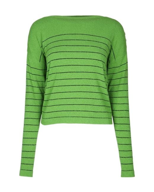 Elisabetta Franchi Green Striped Knitted Sweater