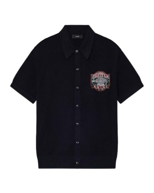 Amiri Black Short Sleeved Crochet Os Shirt for men