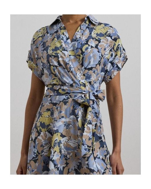 Ralph Lauren Blue Floral Pattern Crepe Dress