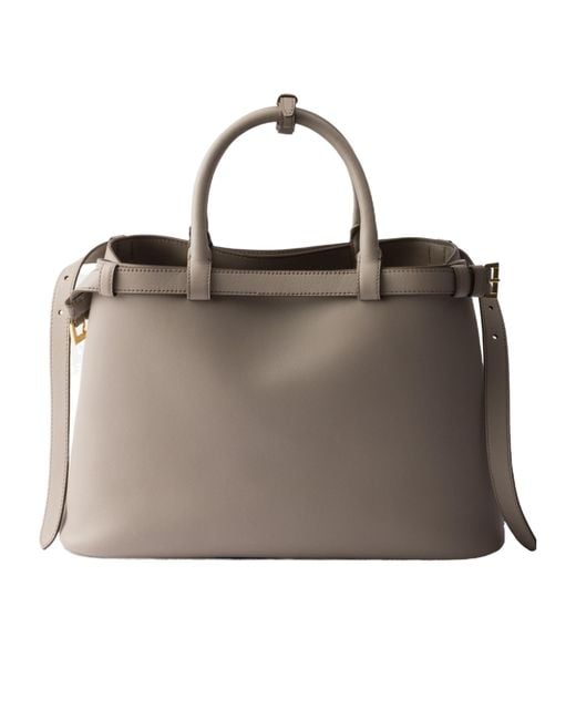 Prada Brown Buckle Medium Leather Handbag With Double Belt