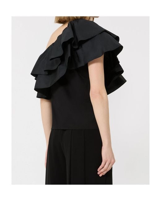 Max Mara Black Studio Orca Asymmetrical One-Shoulder Top
