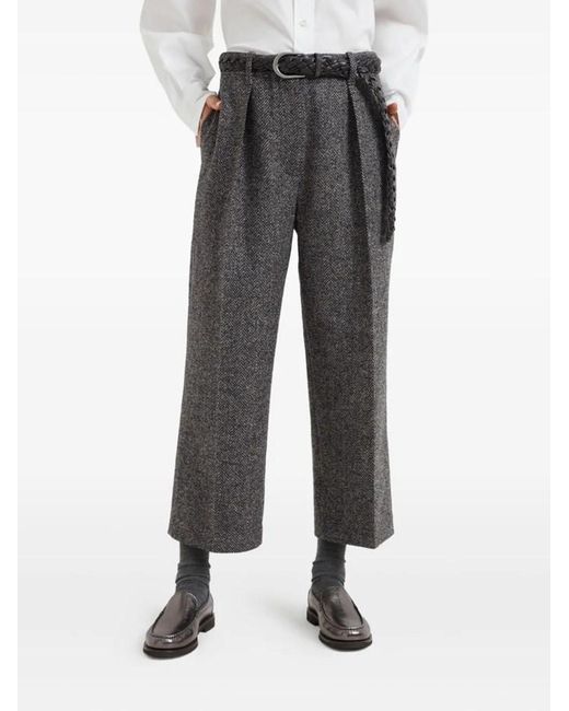 Brunello Cucinelli Gray High-Waisted Pleated Trousers