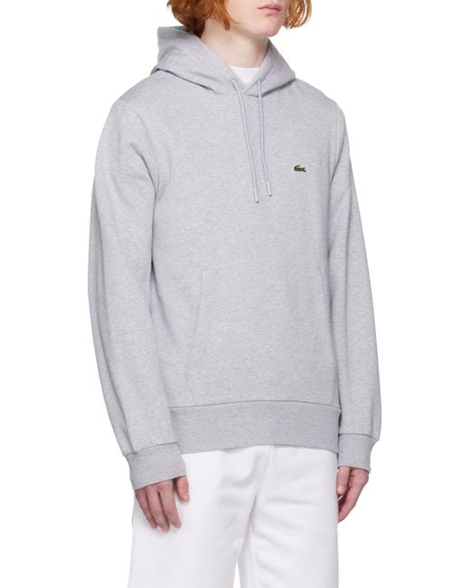 Lacoste White Logo Embroidered Drawstring Hoodie for men