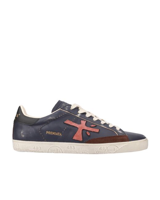 Premiata Blue Lace-Up Low-Cut Casual Shoes for men