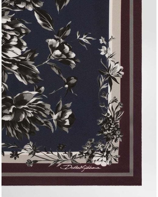Dolce & Gabbana Blue Peony Printed Scarf for men