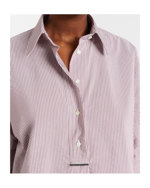 Brunello Cucinelli Purple Striped Cotton-Blend Top