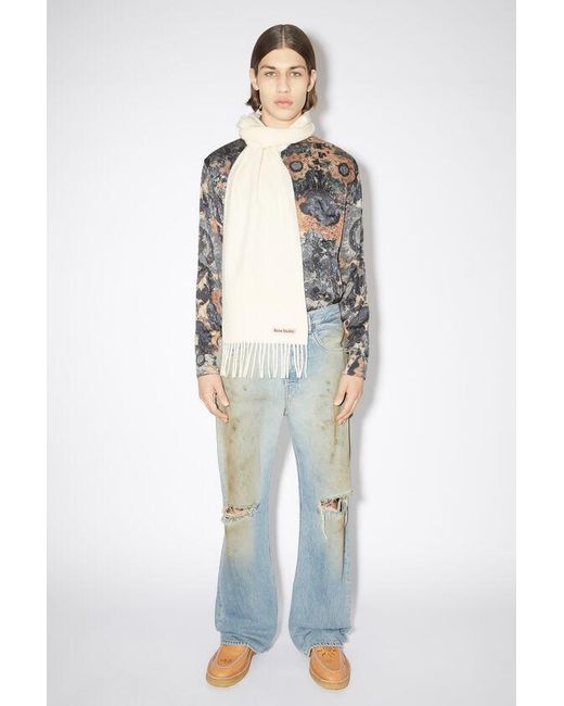 Acne White Logo-Patch Wool Scarf for men