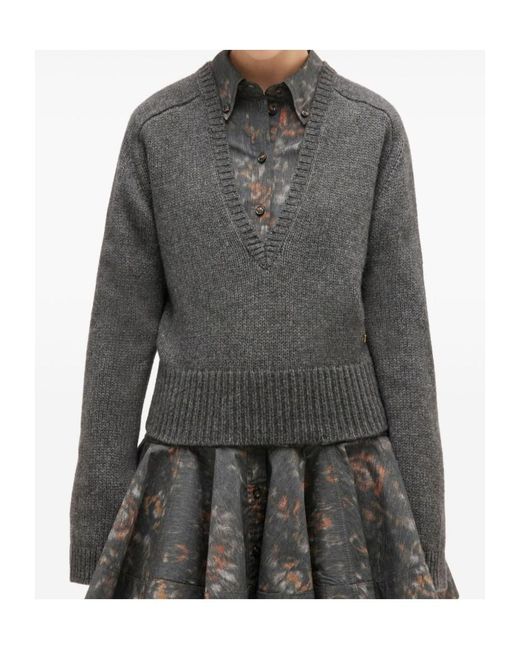 Ganni Gray V-Neck Jumper