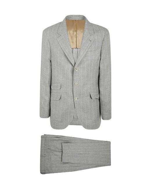 Brunello Cucinelli Gray Lapel Long-Sleeved Striped Suit Set for men