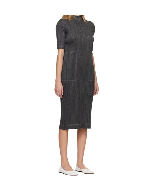 Pleats Please Issey Miyake Black Denim Midi Dress