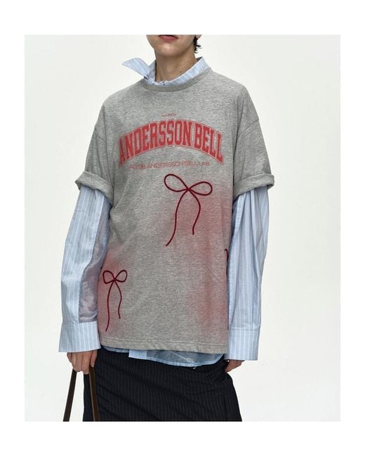 ANDERSSON BELL Gray Ribbon Embroidery Printed T-Shirt for men