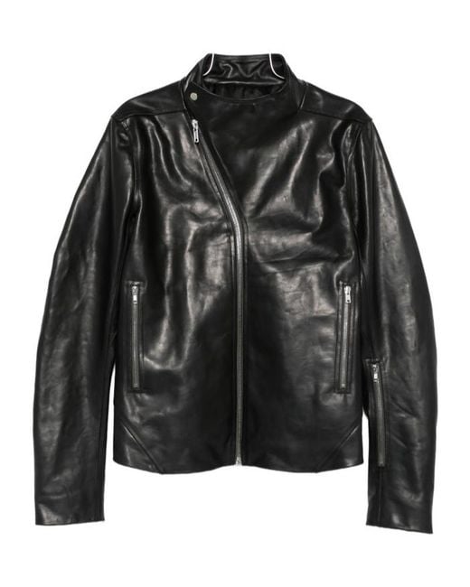 Rick Owens Black Release Asymmetric-Zip Leather Jacket for men