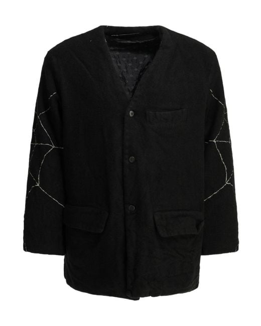Kapital Black Embroidered Collarless Jacket for men