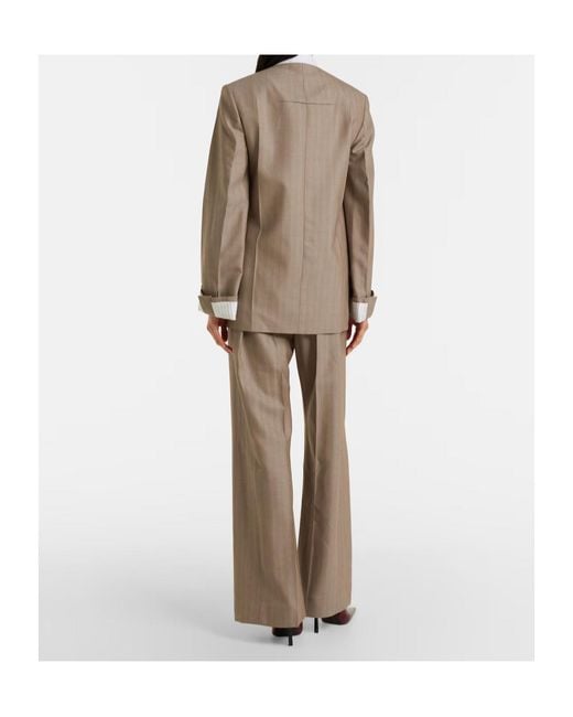 Victoria Beckham Brown Herringbone Virgin Wool Pleated Pants