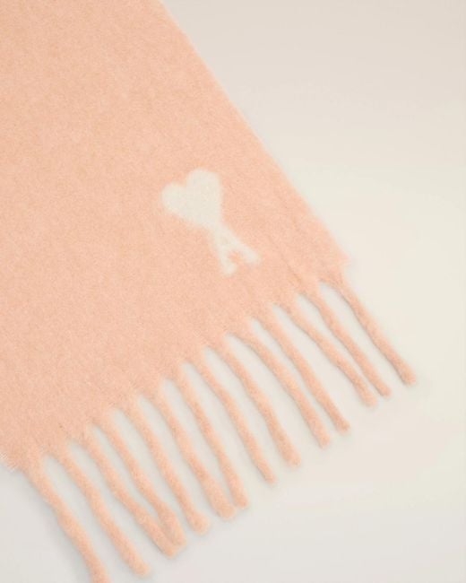 AMI Pink Logo Detailed Fringed-Hem Scarf